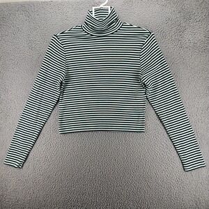 Levi's Cropped Sweater Women Size Large Turtle Neck Green Black White Striped  L